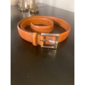 POLO RALPH LAUREN Brown Cow hide Leather Belt Men's 34 Silver Buckle Pristine